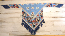 Vintage Southwestern Tribal Print Scarf Concho Beaded Fringe Bandana Poly/Cotton