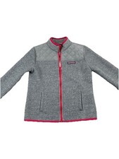 Vineyard Vines Youth Medium Gray Full Zip Fleece Jacket Quilted Pink Trim Girls