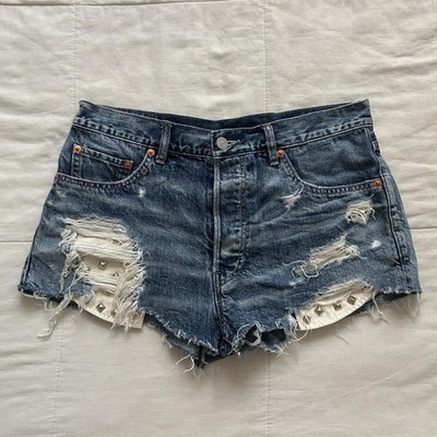 RNA Blue Denim Distressed Stud Detail Shorts Gyaru Y2K Small