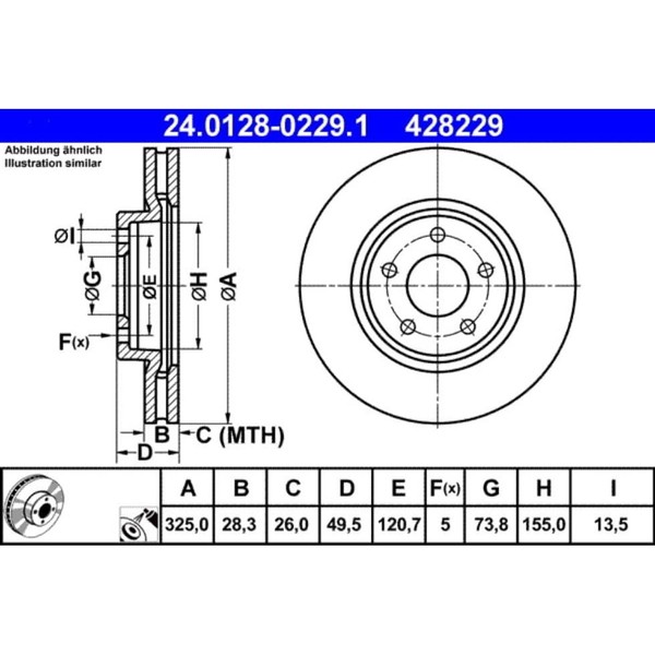 Bremsscheibe ATE 24.0128-0229.1 (2 Stk.) FüR Jaguar XK 8 Convertible XJ-image