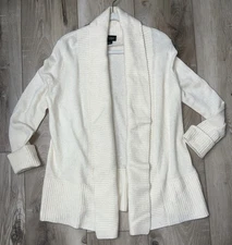 Bloomingdale’s Women 100% Cashmere Open Front Cardigan Sweater Ivory Size M
