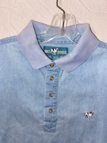Polo vintage Big Dogs uomo media manica corta denim azzurro nero cane - Foto 3 di 7