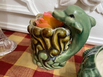 VTG Majolica Style 3-piece small Planters elephants, frogs, porpoise or dolphin