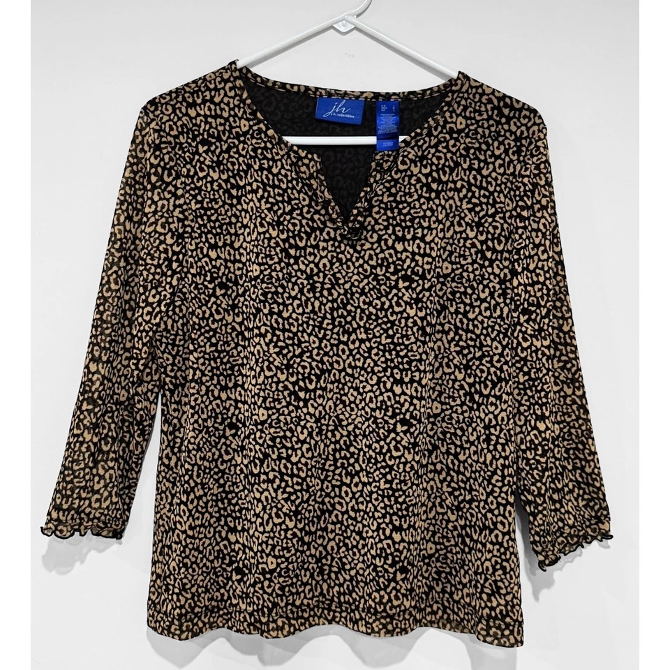 Top de mujer JH Collectibles estampado de leopardo malla de nailon elástico manga 3/4 talla L Foto 4 de 4