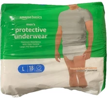 AMAZON BASICS MEN'S PROTECTIVE UNDERWEAR - LARGE - PACK OF 18 - WF
