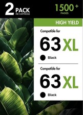 63XL Black Ink Cartridge 2-Pack High Yield for HP Printers