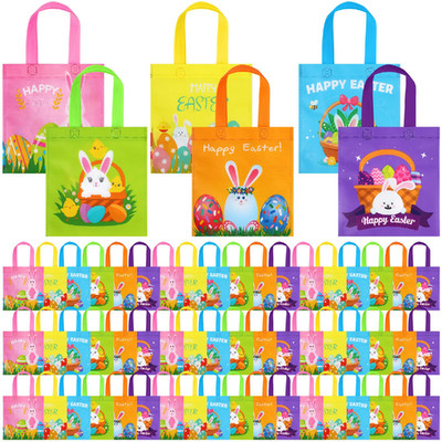 Sweetude 120 Pcs Easter Tote Bags Bulk Handles Bunny Reusable Party Non Woven