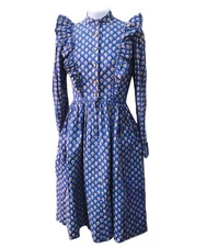 Pierre Deux La Provence Rare Vintage 1970s Cotton Blue Print French Maxi Dress S