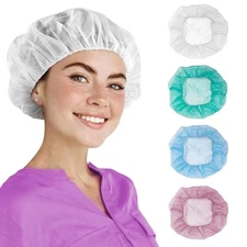 24-Inch Surgical Bouffant Caps, 100-Pack White Polypropylene Medical Hair Covers