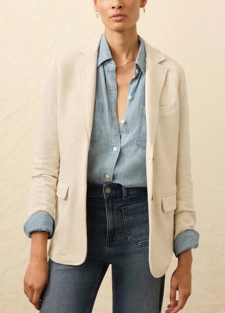 FAHERTY Inlet Knit Sweater Blazer Light Oatmeal Melange WOS2507 Retail $198