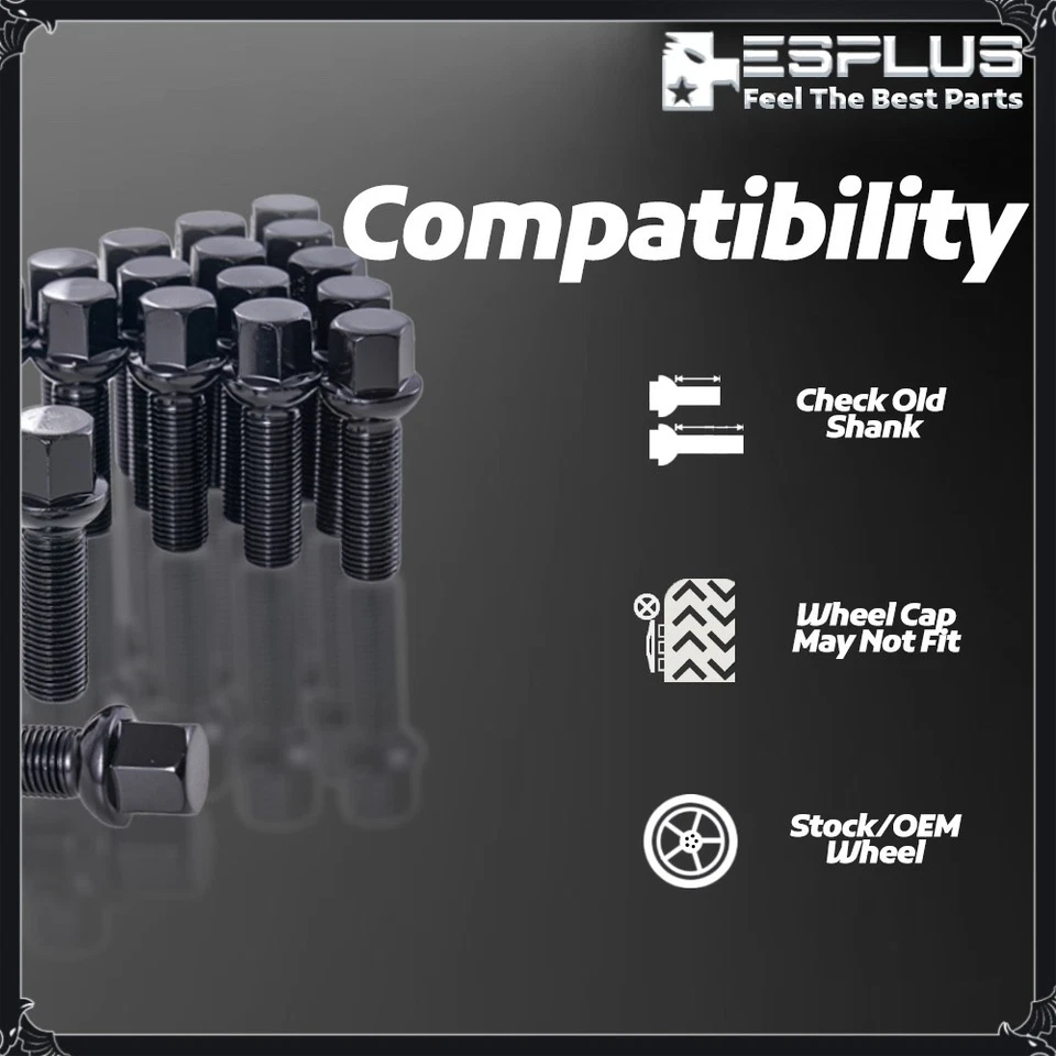 [20 piezas] Perno de tuerca negro M14X1,5 vástago de 45 mm apto para Volkswagen Polo con espaciadores de 15-19 mm Foto 4 de 4