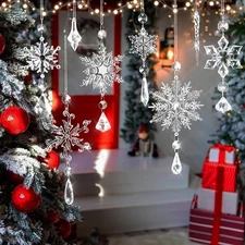 Christmas Tree Ornaments, 16pcs Crystal Snowflake Ornaments Clear 