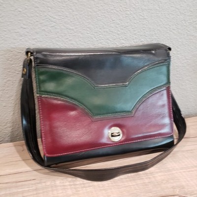 Vintage Naturalizer Shoulder Bag Faux Leather Tricolor Chevron Turnlock Purse