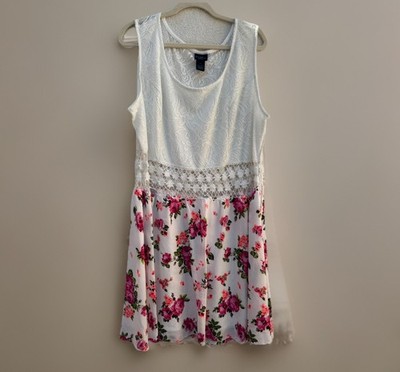 Rue21 White Lace & Floral Skater Dress Crochet Waist Boho Sun Dress Plus Size 3X