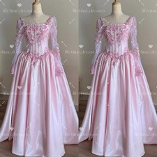 Victorian Wedding Dresses Long Sleeves 1960s Pink Satin Vintage Bridal Gowns