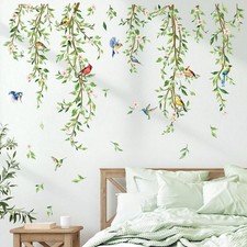 Hanging Vine Wall Decals Birds Green Leaf Wall Stickers Bedroom Living Room