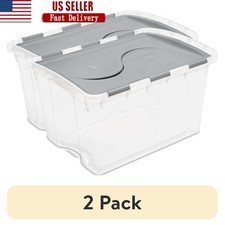 2 Pack 48 Qt Hinged Lid Storage Box Plastic Stackable Clear Base Containers New