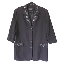 Carole Little Vintage Black Beaded Sequin Blazer Jacket 3/4 Sleeve 90s