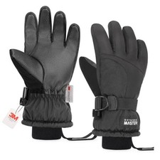 Kids Ski Snow Gloves, 3M Thinsulate Winter Windproof M 6-7 Years Black