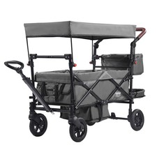 Wagon Stroller for 2 Kids, Push Pull Quad Collapsible Stroller with Adjustable H