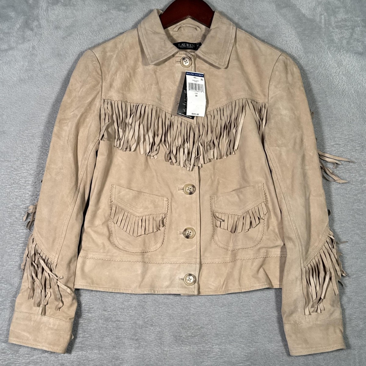 Lauren Ralph Lauren Jacket Womens 00 Brown Suede Fringe Western