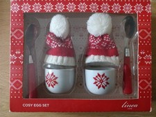 LINEA Nordic Christmas Cosy Egg Set For Two: Egg Cups Egg Cosies Spoons REDUCED