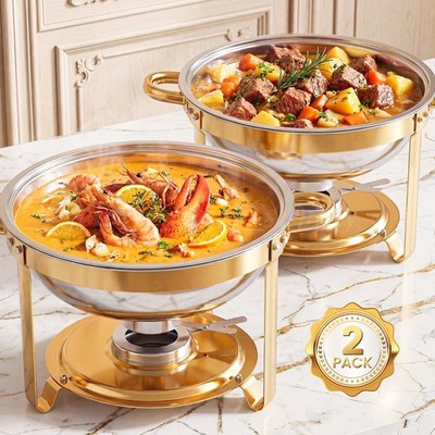 1/2/4/6 Pack Round Chafing Dish 5 Quart Stainless Steel Buffet Catering
