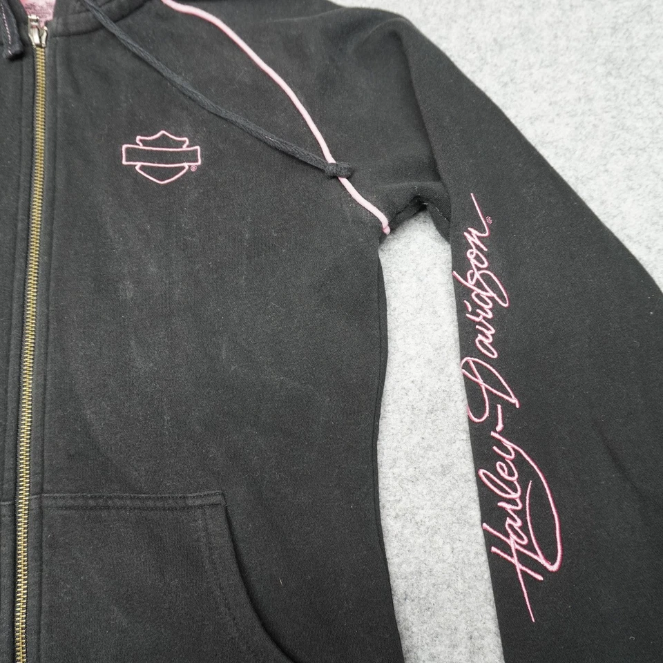 Sudadera con capucha para mujer Harley-Davidson negra rosa pequeña algodón spandex Foto 2 de 4