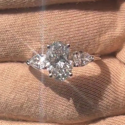 Three Stone 3.50 Carat F/VS1 Oval Cut Lab Grown Diamond Engagement Ring Platinum - Picture 7 of 19