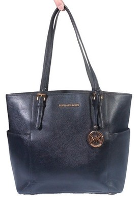 MICHAEL KORS Jet Set Shopper Bag Large Black Saffiano Leather Zipper Tote  $679