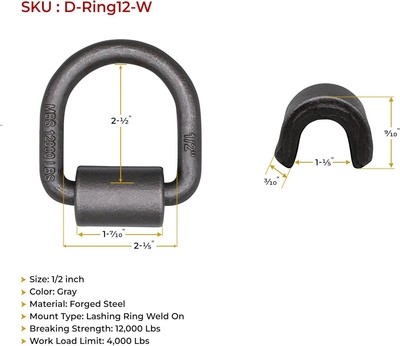 Mytee Products (12 Pack) 1/2'' Heavy Duty Weld-On Forged D Ring 12,000 Lbs