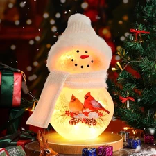 Christmas Lighted Snowmen Indoor Decorations, Crackle Glass LED Light up Snowmen