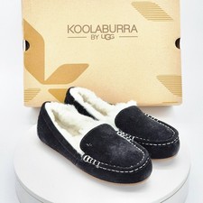 Koolaburra by UGG Lezly Black Suede Fur Lined Moccasin Slippers Women Size 6