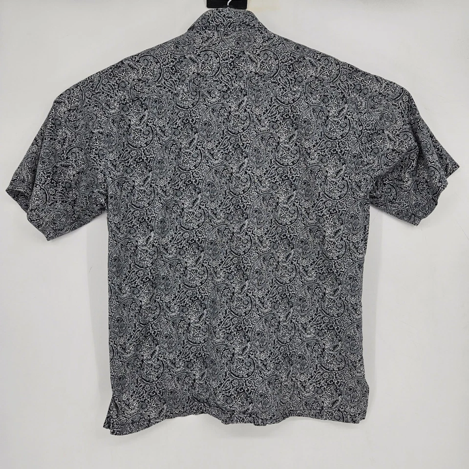 Camisa Tori Richard Para Hombre Grande Cachemira Abotonada Manga Corta Negra Blanca AOP Foto 3 de 4