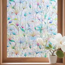 Decorative Window Privacy Film, 3D Floral 17.5 Inch x 6.5 Feet Rainbow Flower