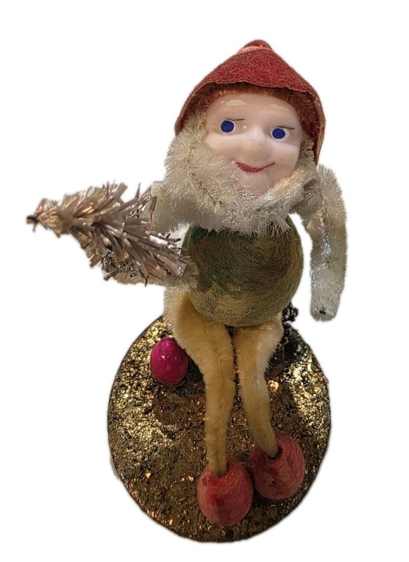 Vintage Japan Made Shiny Brite Pipe Cleaner Gnome Elf Holding Xmas Tree Sitting