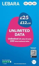 LebaraMobileSIMCard Unlimited Data SIM Only Plan for £12.50 Half Price for 3mnth