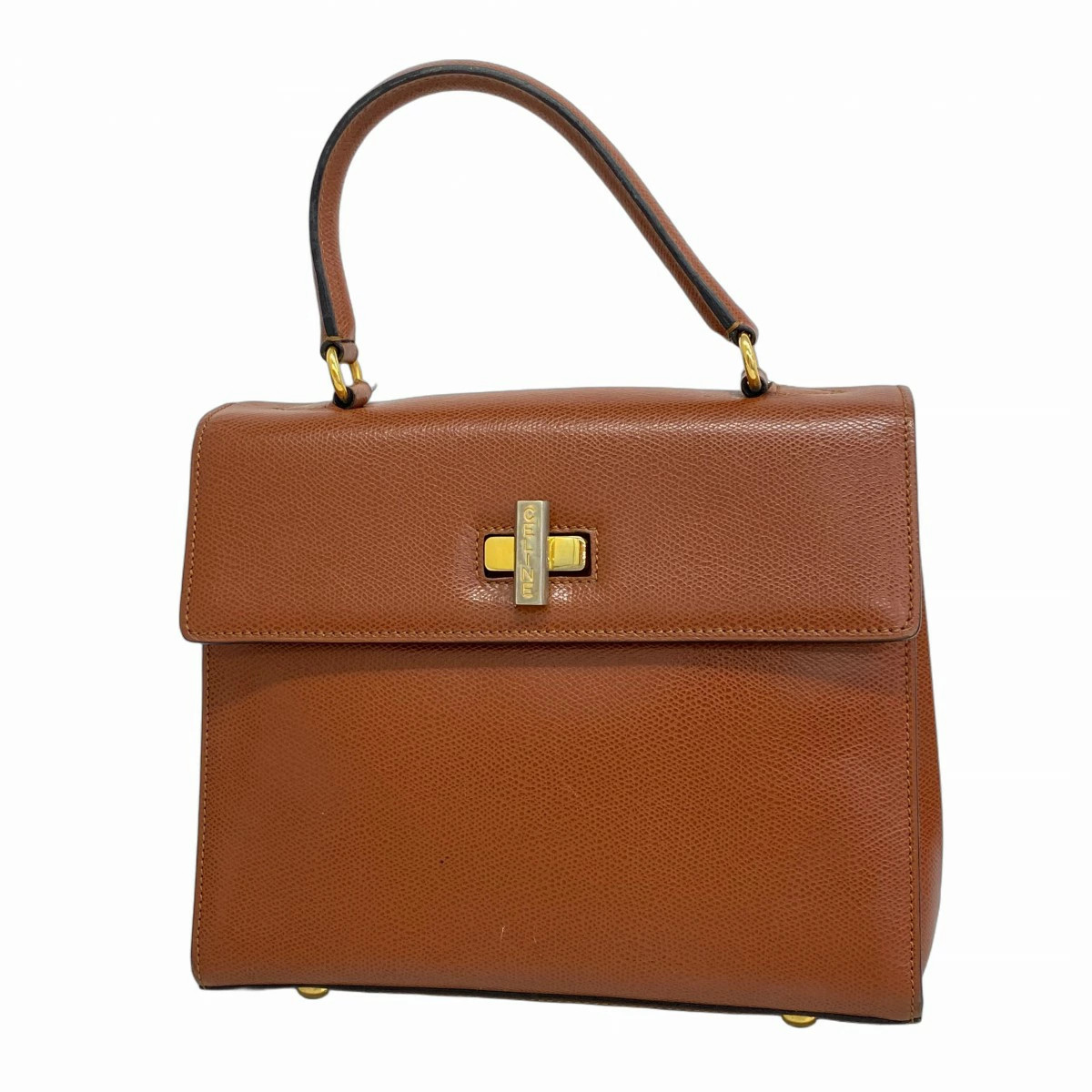 CELINEブラウンレザー ハンドバッグ ゴールド金具 Celine Leather Handbag Brown Gold Hardware Women Perfect