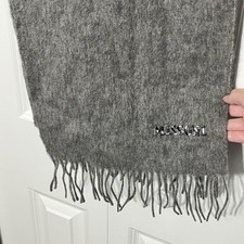 Missoni Scarf Womens Long Gray Wool Knit Fringe Embroidered Logo Winter Designer