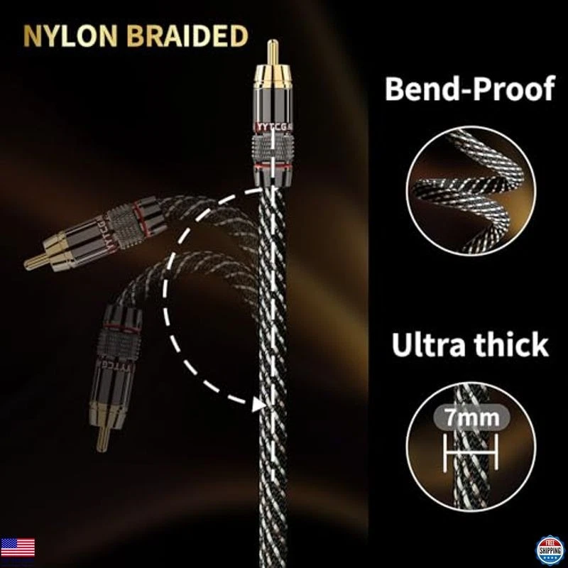 6.56ft Audiophile HiFi RCA to 3.5mm Cable, 15 AWG, Gold-Plated, Nylon Braid - Image 3 of 4