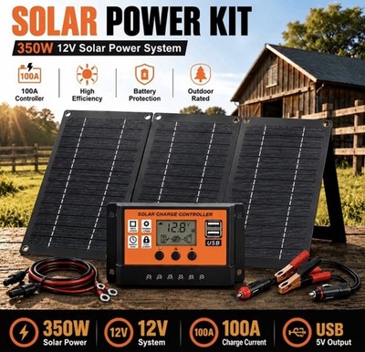 Complete 350W 100A Controller 12V Solar Power Kit-  Solar Panel, Controller +