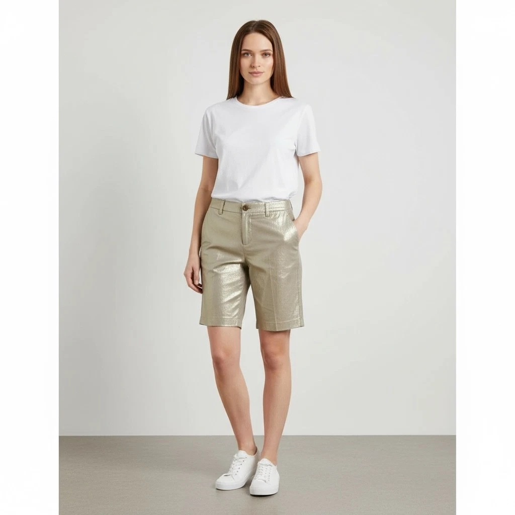NWT Tommy Hilfiger Metallic Gold Linen Blend Bermuda Shorts – Size 10