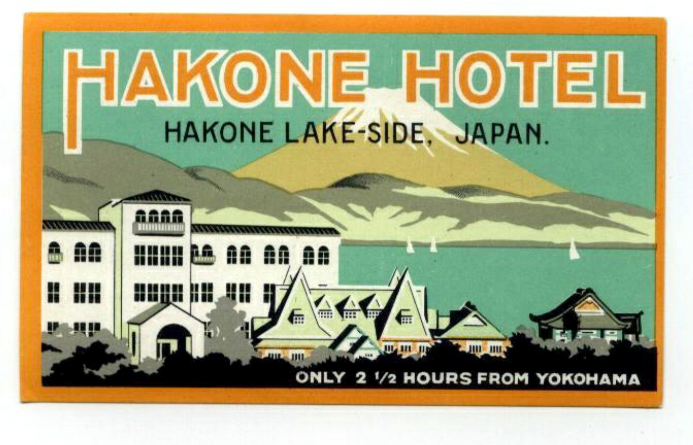 Vintage Hakone Lakeside Hotel Japan Luggage Tag-image