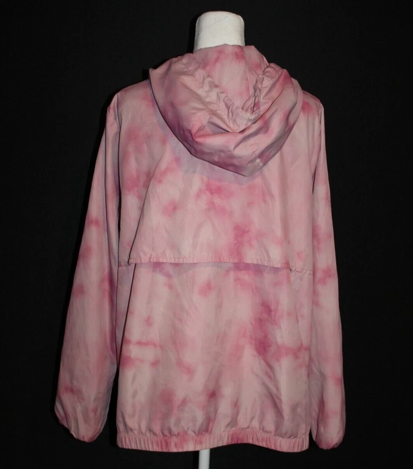 VOLCOM Hooded Light Windbreaker Jacket Pink Tie-Dye 1/2 Zip Women's Size Large L - Image 2 of 2