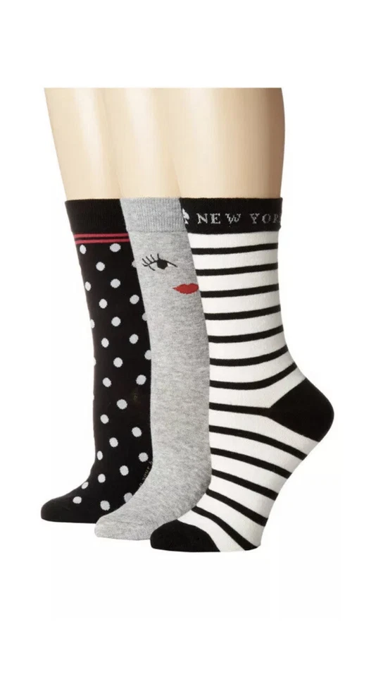Kate Spade New York 3 pares de calcetines de diseñador caja de regalo lunares, cara linda a rayas Foto 4 de 4