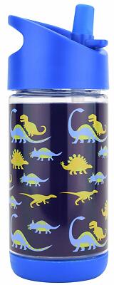 Kids Water Bottle w. Straw, Cool Dinosaur Design Boys, Spill Proof, Eco-Friendly