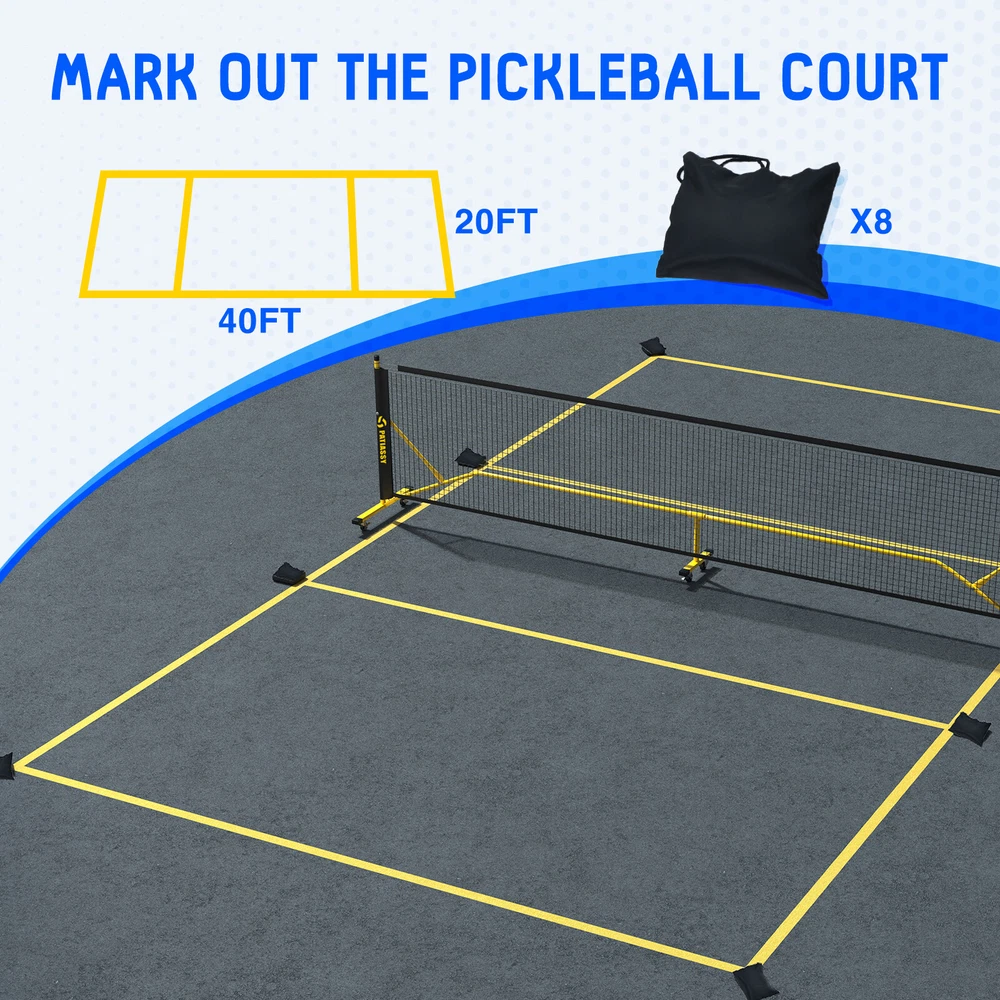 Pickleball Net Set with Wheels & Court Marking Kit 22 FT Portable Pickleball Net Pickleball Net Set with Wheels & Court Marking Kit 22 FT Portable Pickleball Net