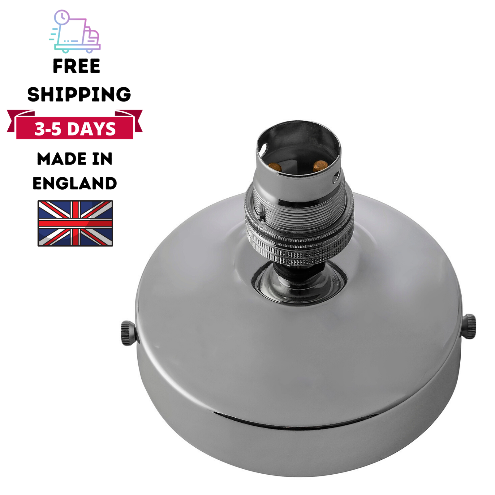 Modern Chrome Ceiling Rose With Lamp Holder Fitting Lighting B22
