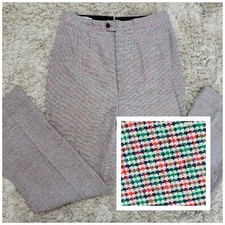 Vtg Saks Fifth Avenue Wool Trousers in Navy/Red/Green/Tan Houndstooth Size 11/12