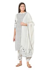women Cotton Striped Straight salwar Suit Set